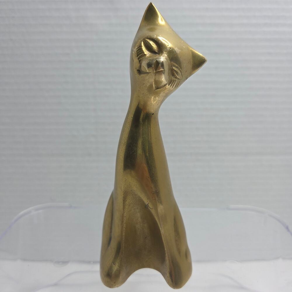 Vintage 1960's Mid Century Modern Brass Siamese Atomic Cat Figurine Paperweight